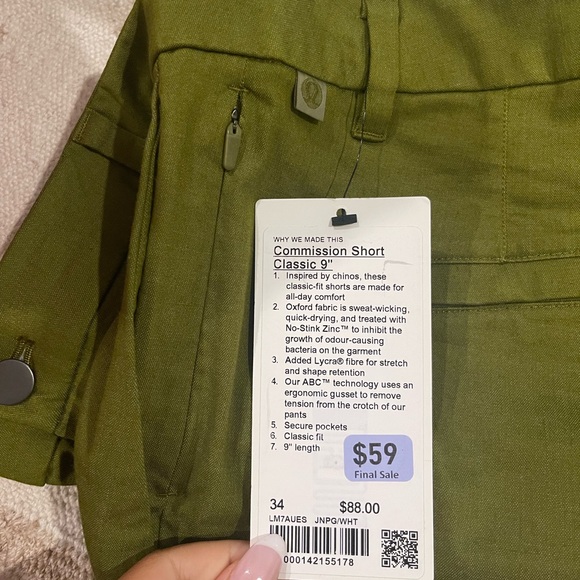 Lululemon Commission Short Classic 9” Juniper Green Mens size 34 new - Picture 7 of 7
